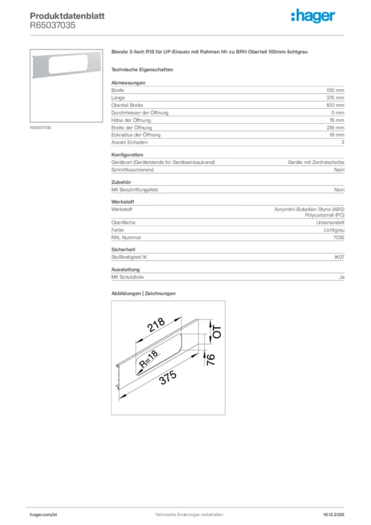 Bild Hager Produktdatenblatt R65037035 | Hager Deutschland