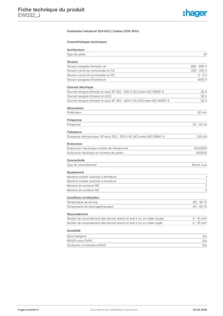 Image Hager Fiche technique du produit EW032_J | Hager Afrique