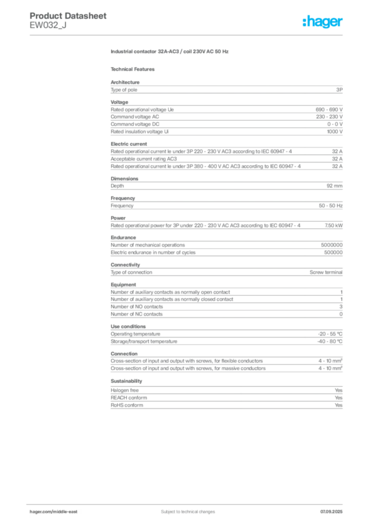 Image Hager Product data sheet EW032_J  | Hager