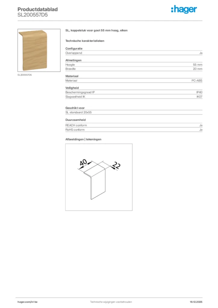 Afbeelding Hager Productdatablad SL200557D5 | Hager Belgium