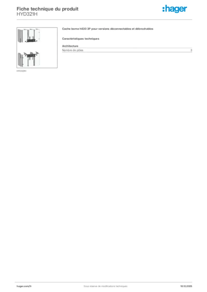 Image Hager Fiche technique du produit HYD321H | Hager France