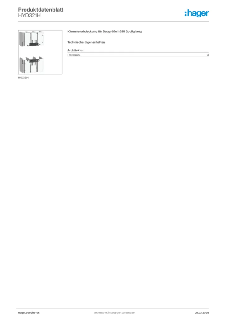 Bild Hager Produktdatenblatt HYD321H | Hager Schweiz