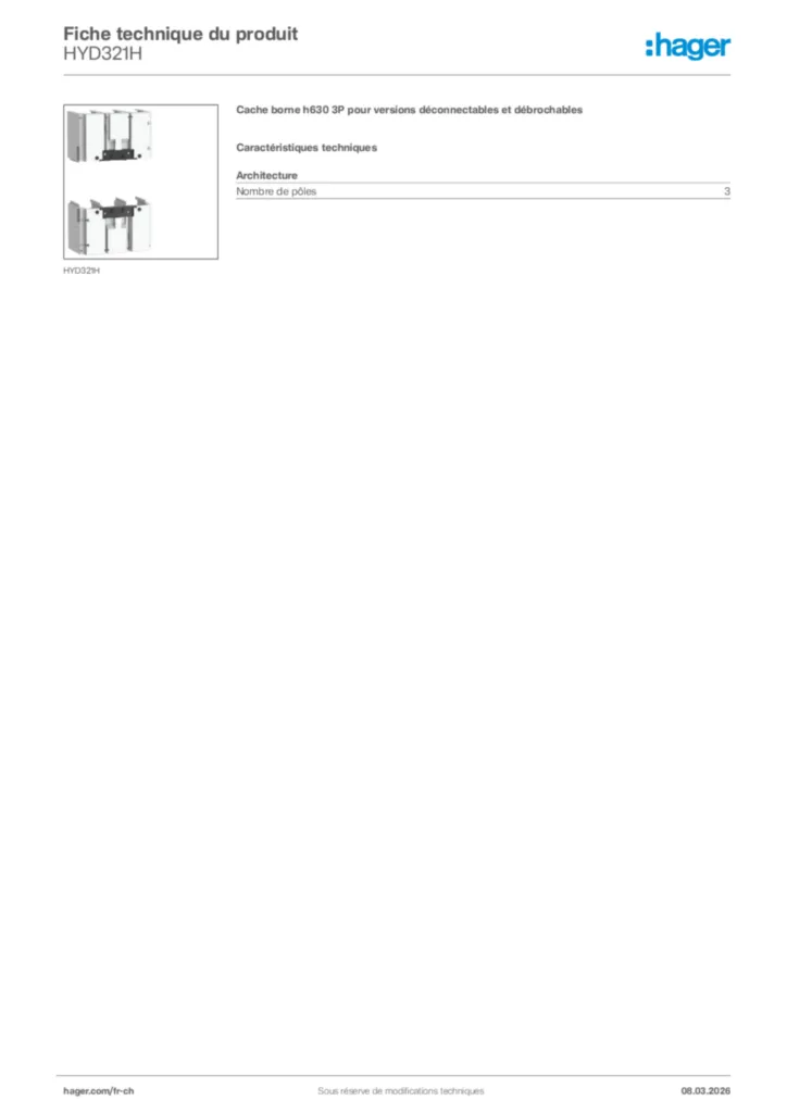 Image Hager Fiche technique du produit HYD321H | Hager Suisse