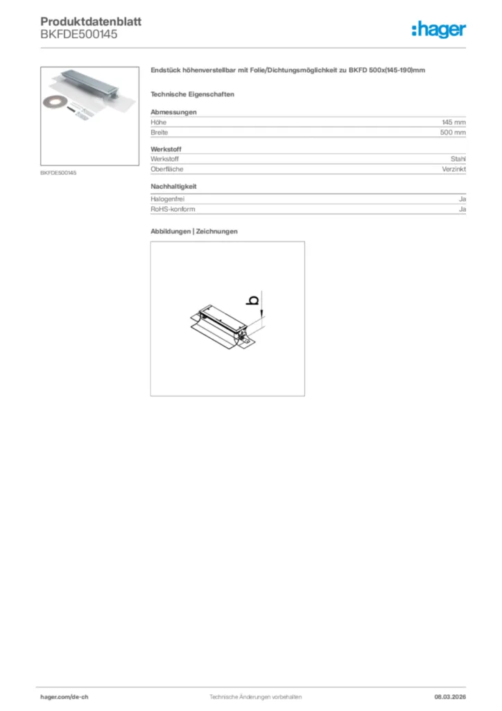 Bild Hager Produktdatenblatt BKFDE500145 | Hager Schweiz