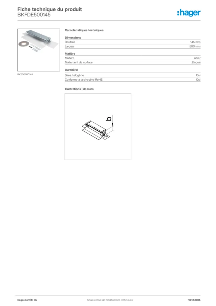 Image Hager Fiche technique du produit BKFDE500145 | Hager Suisse