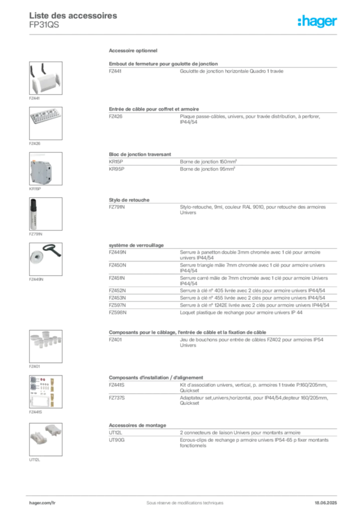 Image Hager Fiche technique du produit FP31QS | Hager France