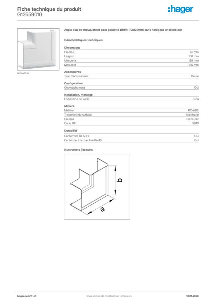 Image Hager Fiche technique du produit G12559010 | Hager Suisse
