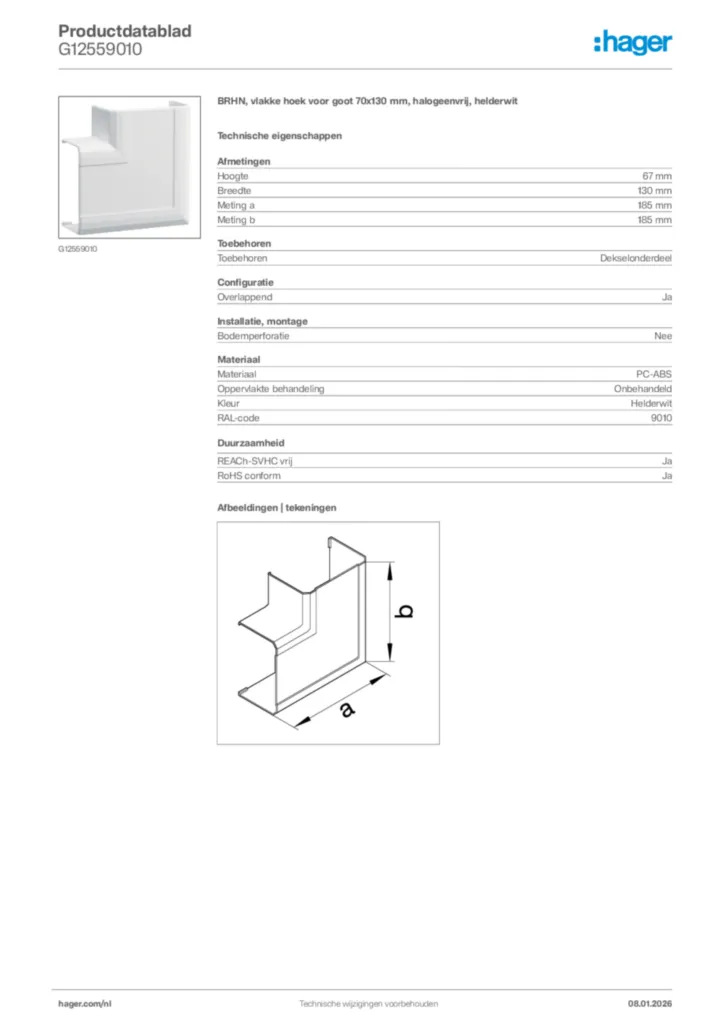 Afbeelding Hager Productdatablad G12559010 | Hager Nederland