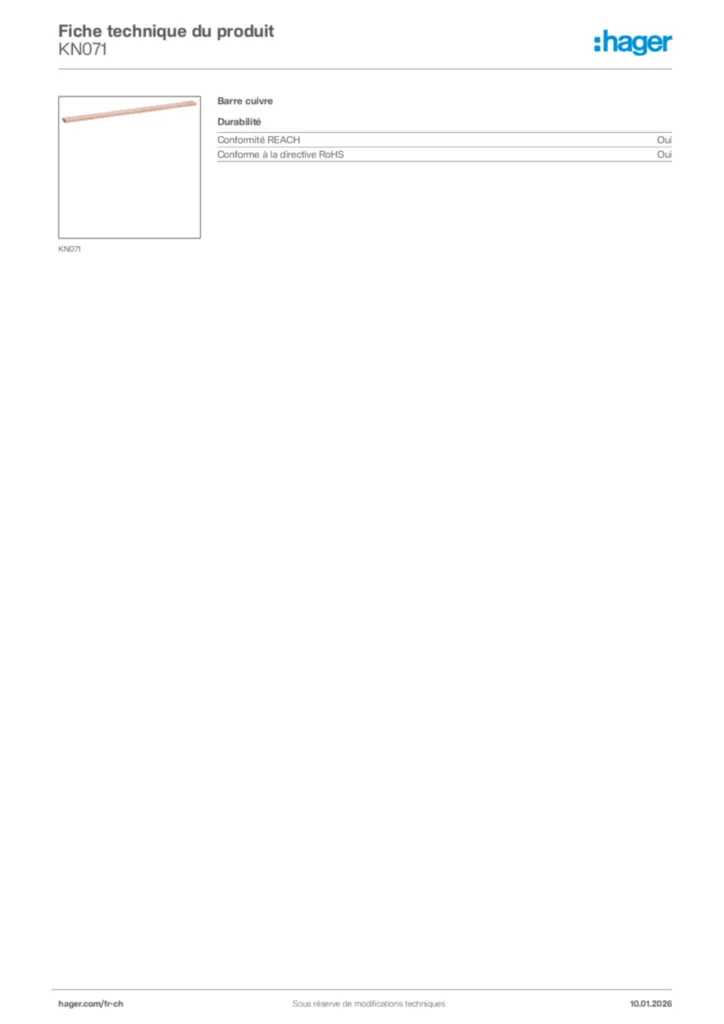 Image Hager Fiche technique du produit KN071 | Hager Suisse