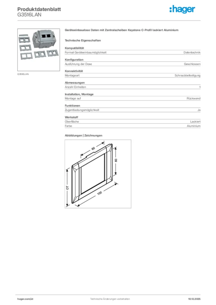 Bild Hager Produktdatenblatt G3516LAN | Hager Deutschland