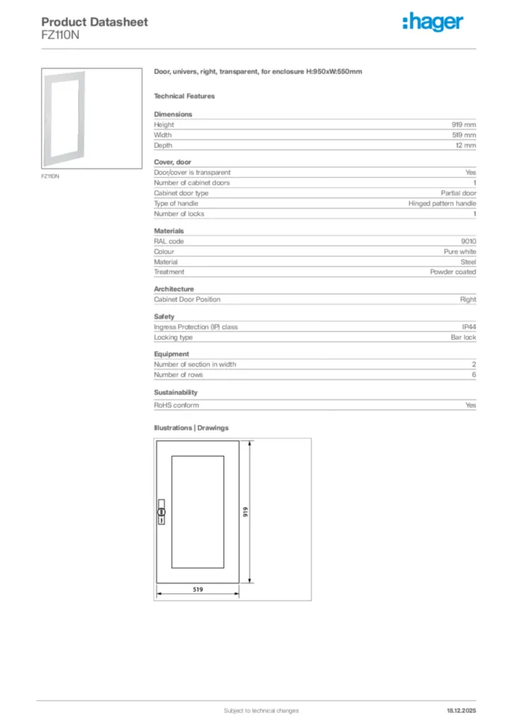 Image Hager Product data sheet FZ110N  | Hager Africa
