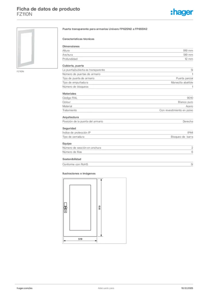 Imagen Hager Ficha de datos de producto FZ110N | Hager España