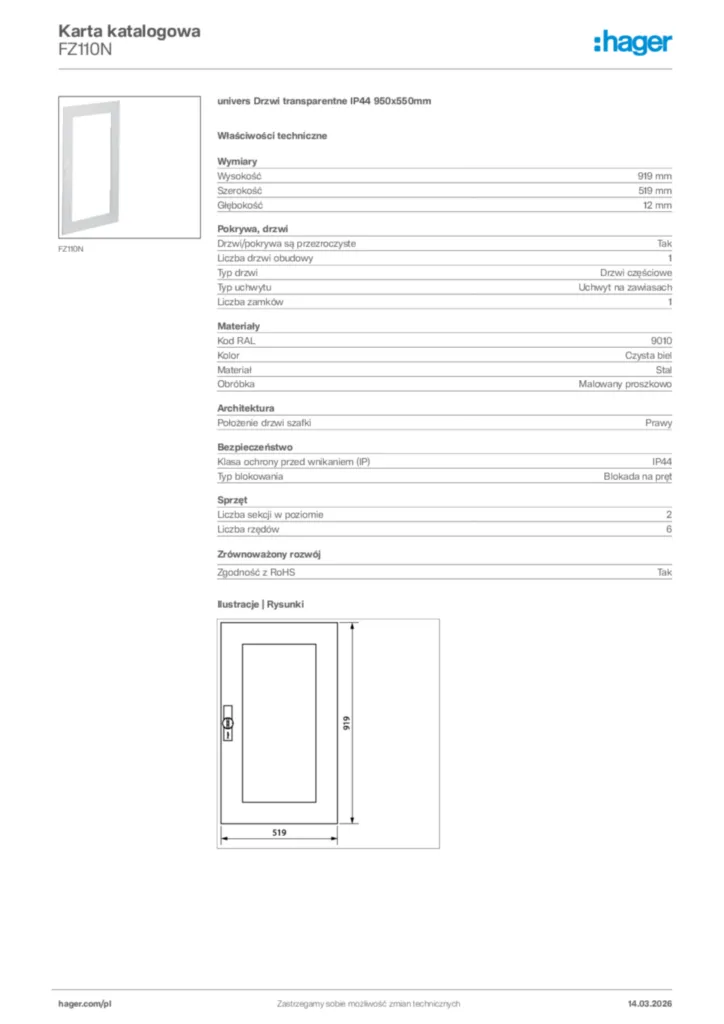 Zdjęcie Hager Karta katalogowa FZ110N | Hager Polska