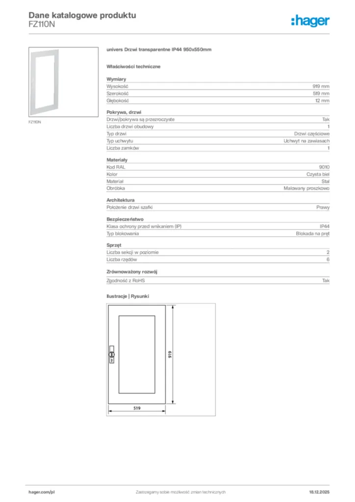 Zdjęcie Hager Karta katalogowa FZ110N | Hager Polska