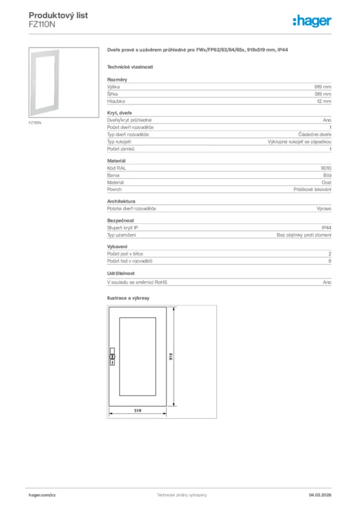 Obrázek Hager Product data sheet FZ110N | Hager