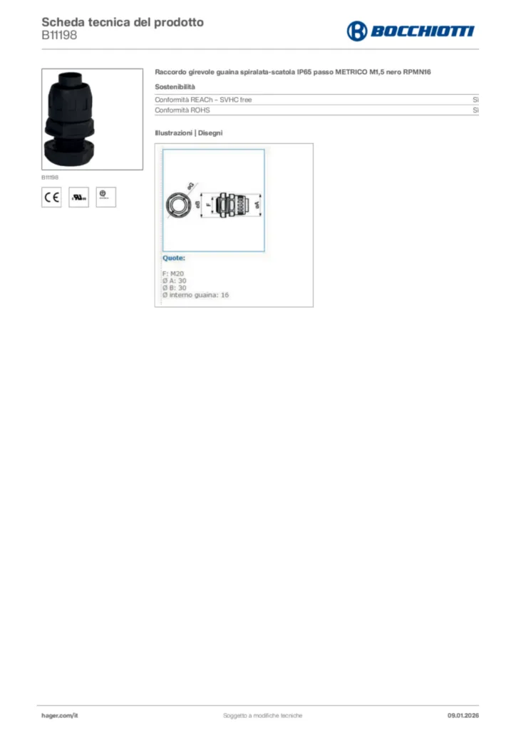 Immagine Bocchiotti Scheda tecnica del prodotto B11198 | Hager Italia