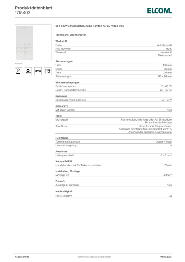 Bild Elcom Produktdatenblatt 1715403 | Hager Deutschland