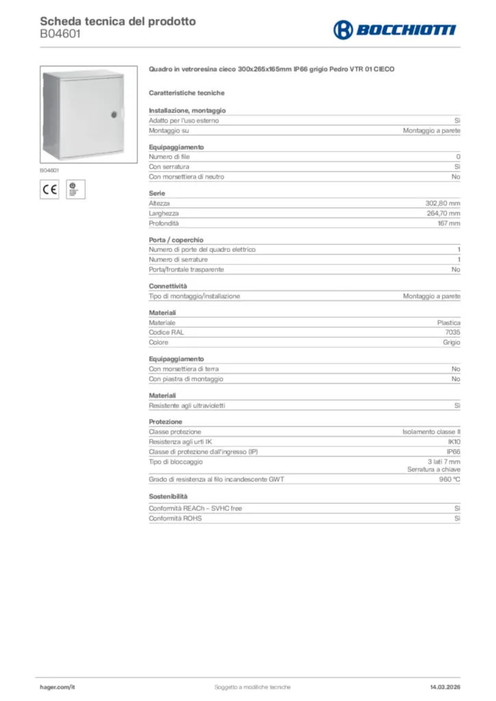 Immagine Bocchiotti Scheda tecnica del prodotto B04601 | Hager Italia