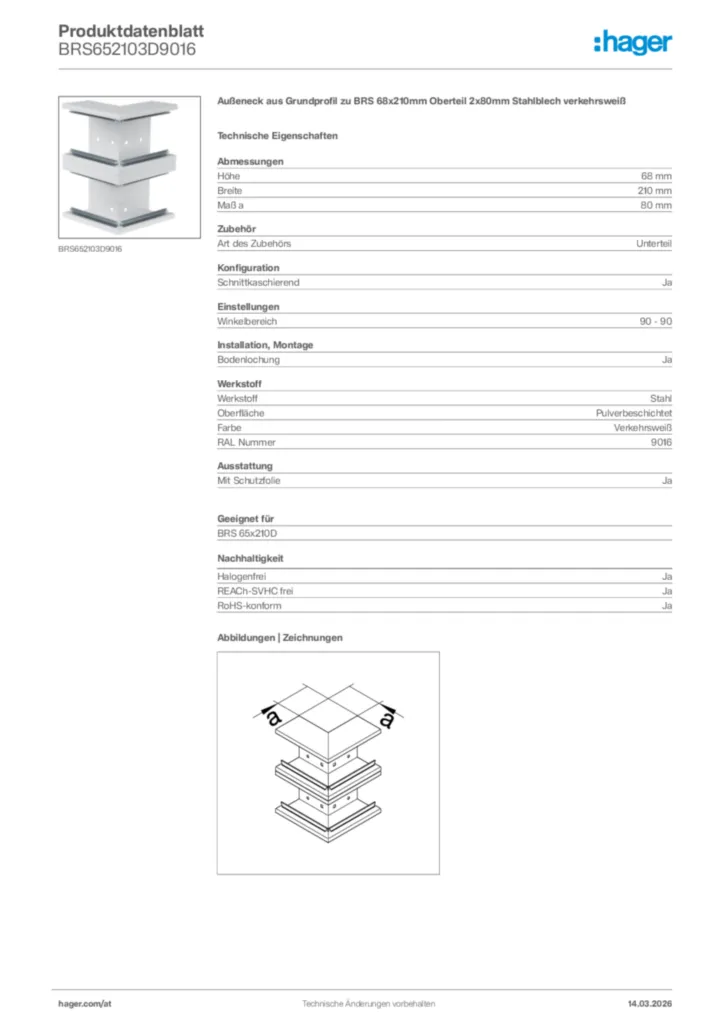 Bild Hager Produktdatenblatt BRS652103D9016 | Hager Deutschland