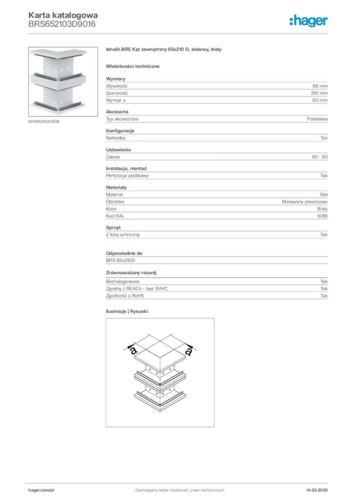 Zdjęcie Hager Karta katalogowa BRS652103D9016 | Hager Polska