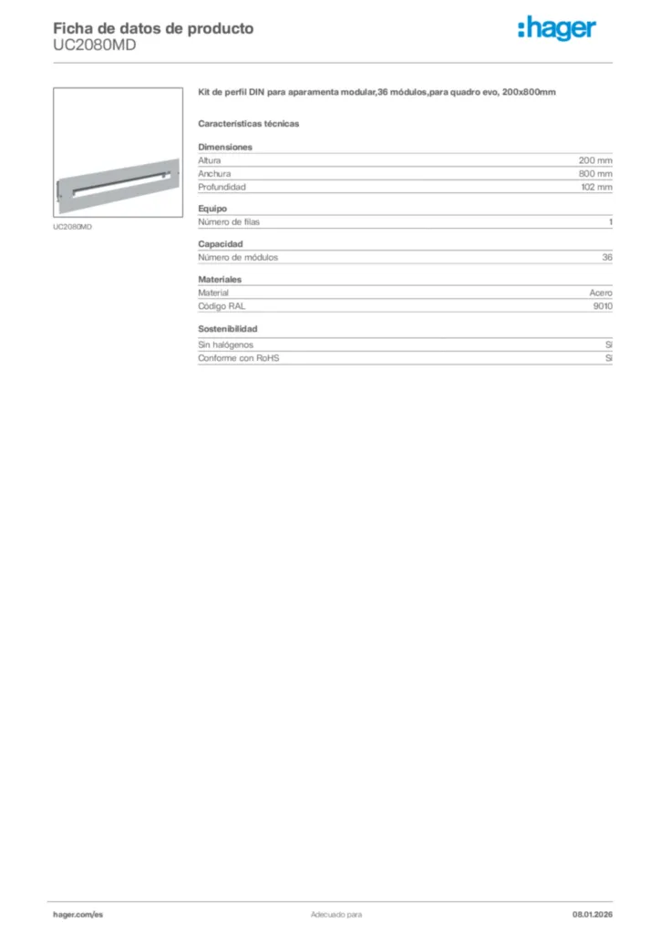 Imagen Hager Ficha de datos de producto UC2080MD | Hager España