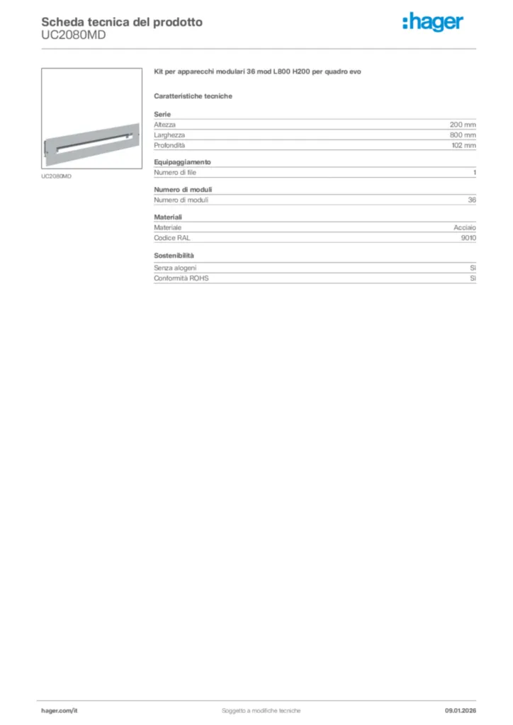 Immagine Hager Scheda tecnica del prodotto UC2080MD | Hager Italia