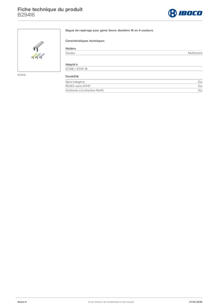 Image Iboco Fiche technique du produit B29416 | Hager France