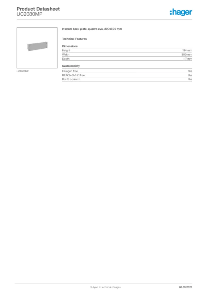 Image Hager Product data sheet UC2080MP  | Hager Africa