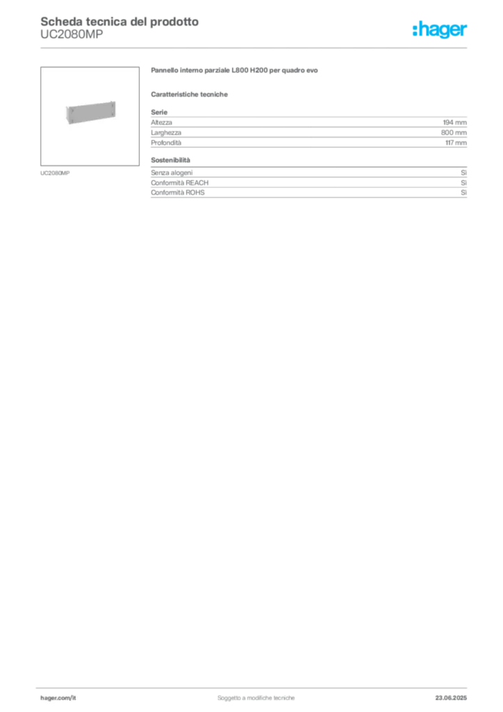 Immagine Hager Scheda tecnica del prodotto UC2080MP | Hager Italia