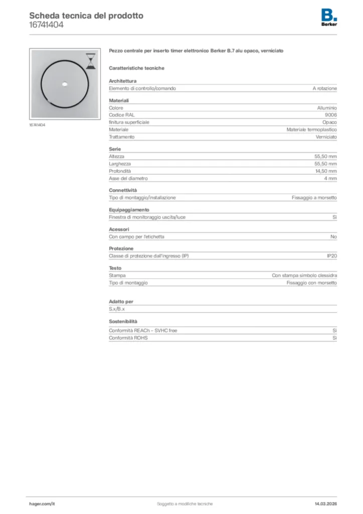 Immagine Berker Scheda tecnica del prodotto 16741404 | Hager Italia
