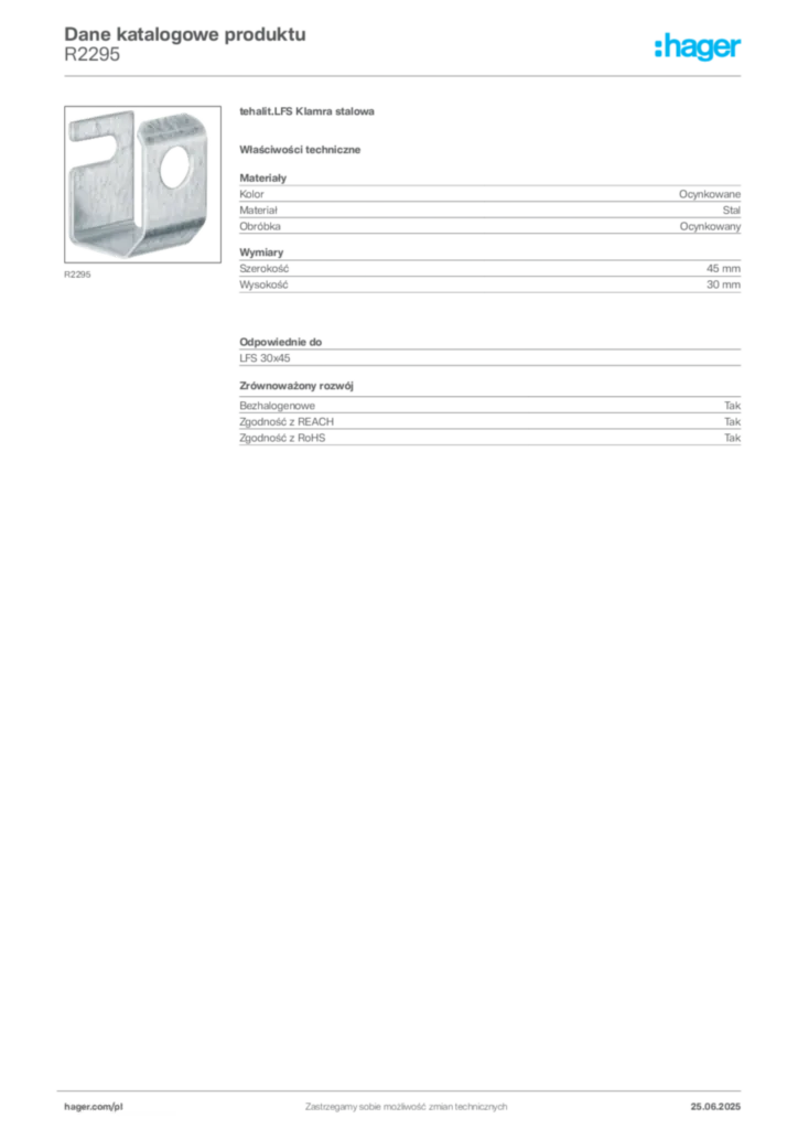 Zdjęcie Hager Karta katalogowa R2295 | Hager Polska