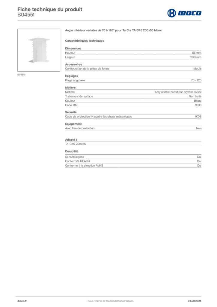 Image Iboco Fiche technique du produit B04551 | Hager France