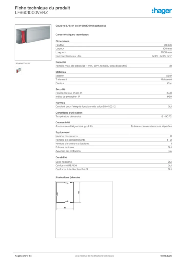 Image Hager Fiche technique du produit LFS601000VERZ | Hager Belgique