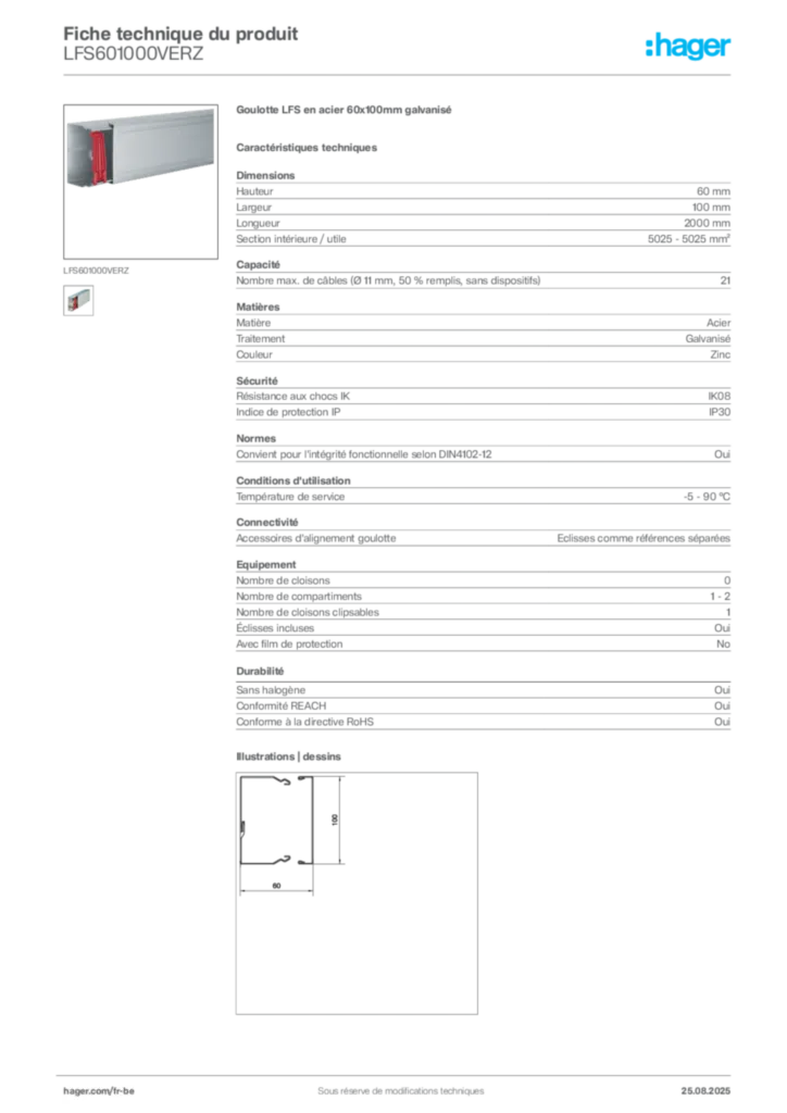 Image Hager Fiche technique du produit LFS601000VERZ | Hager Belgique