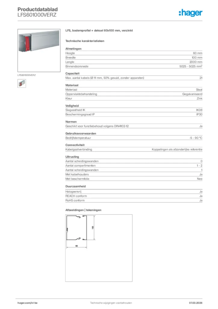 Afbeelding Hager Productdatablad LFS601000VERZ | Hager Belgium