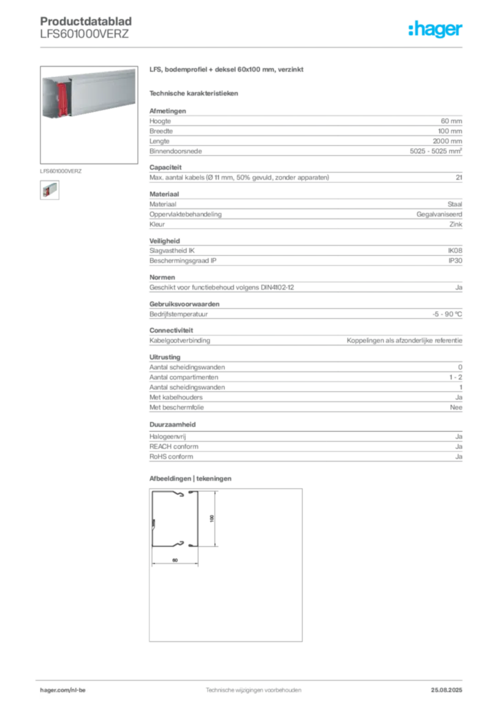 Afbeelding Hager Productdatablad LFS601000VERZ | Hager Belgium