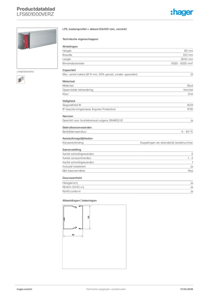Afbeelding Hager Productdatablad LFS601000VERZ | Hager Nederland
