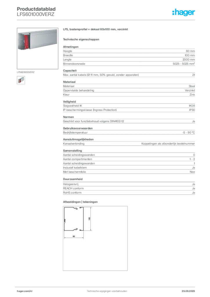 Afbeelding Hager Productdatablad LFS601000VERZ | Hager Nederland