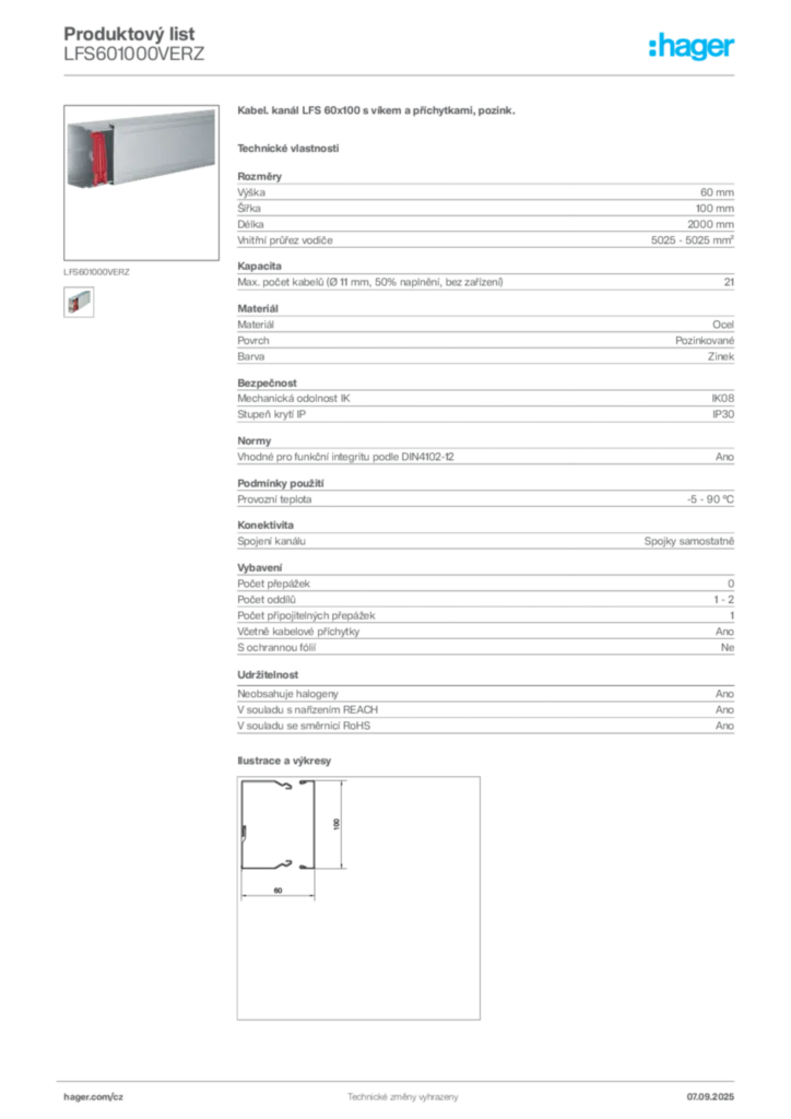 Obrázek Hager Produktový list LFS601000VERZ | Hager