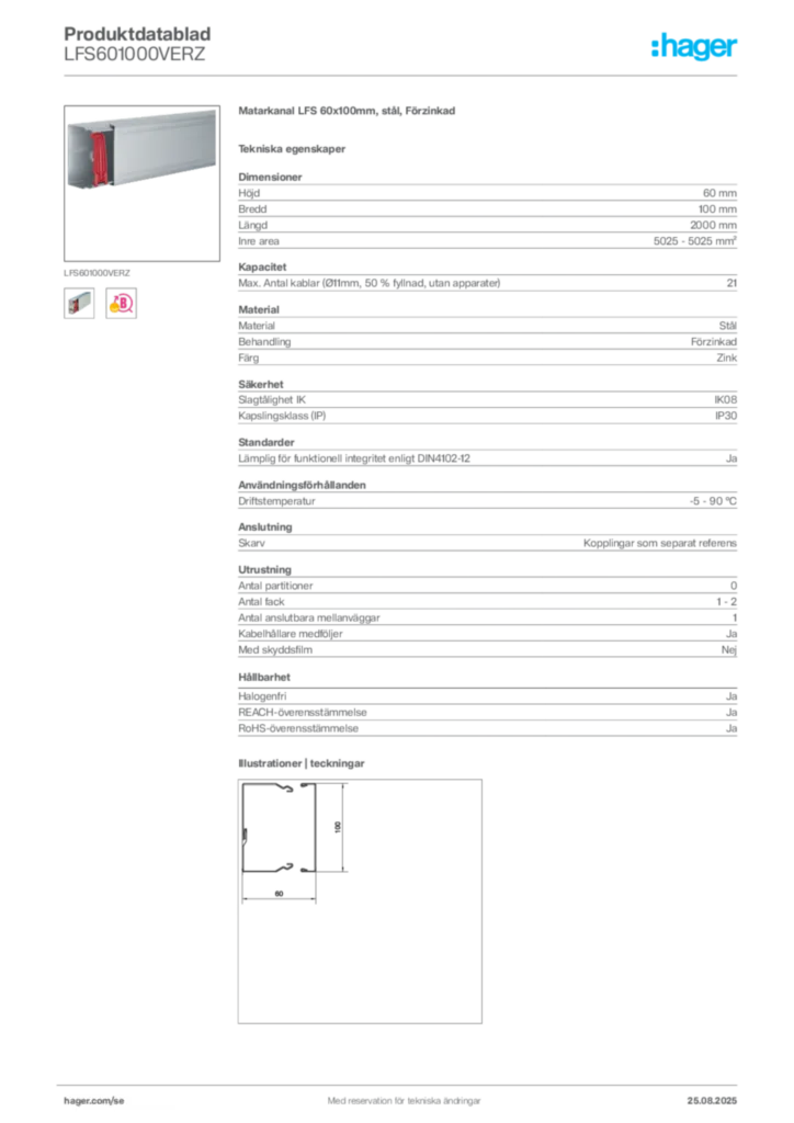 Bild Hager Produktdatablad LFS601000VERZ | Hager Sverige
