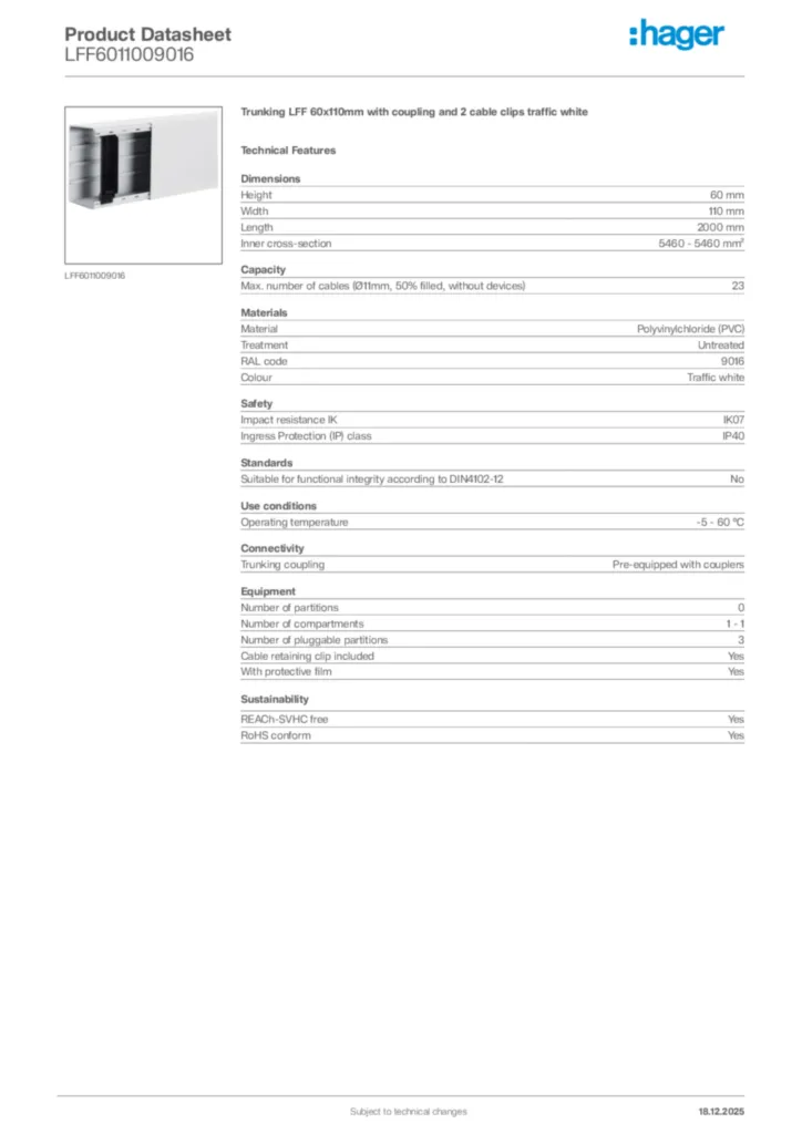 Image Hager Product data sheet LFF6011009016  | Hager Africa