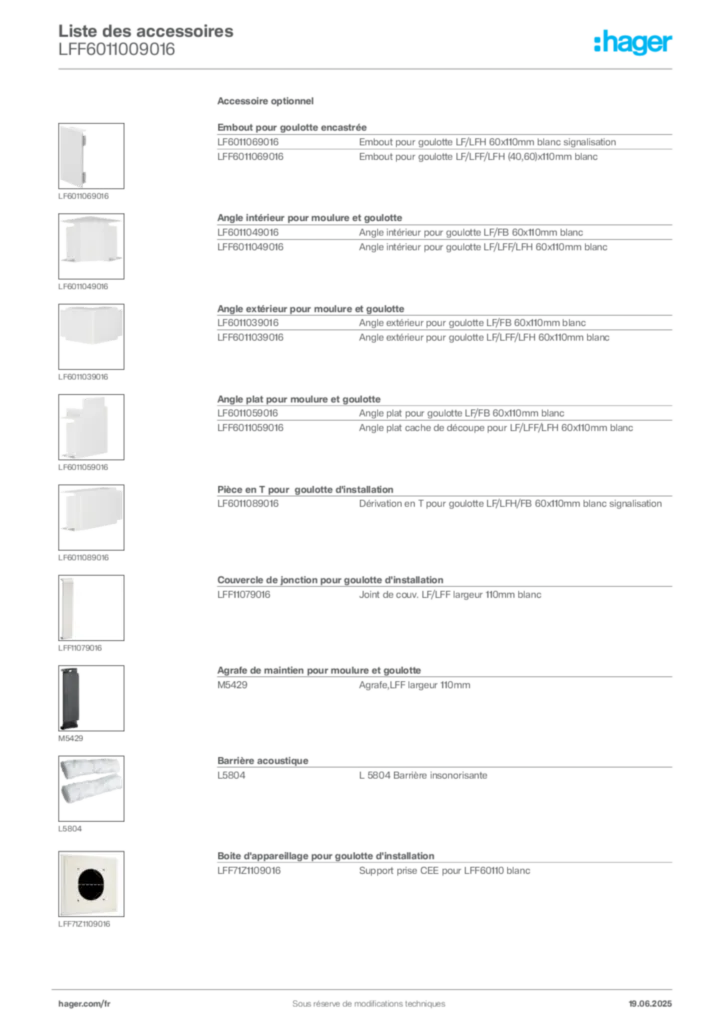Image Hager Fiche technique du produit LFF6011009016 | Hager France