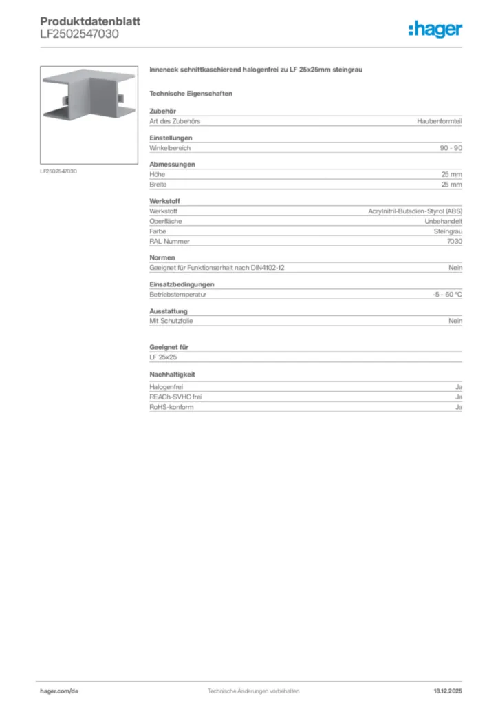 Bild Hager Produktdatenblatt LF2502547030 | Hager Deutschland