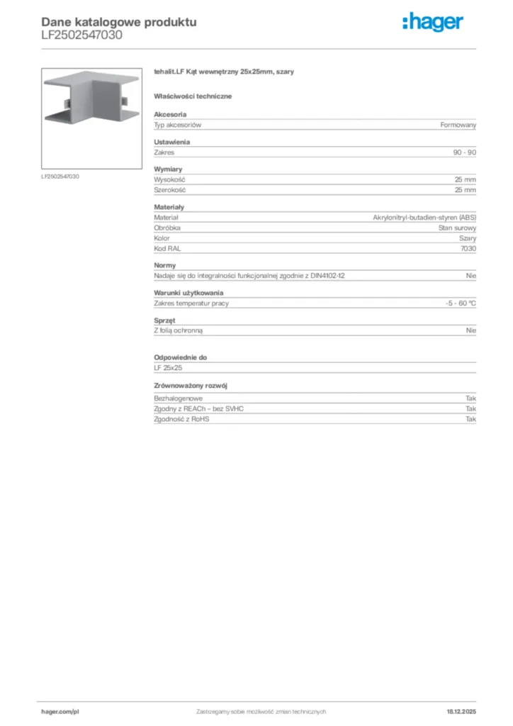Zdjęcie Hager Karta katalogowa LF2502547030 | Hager Polska