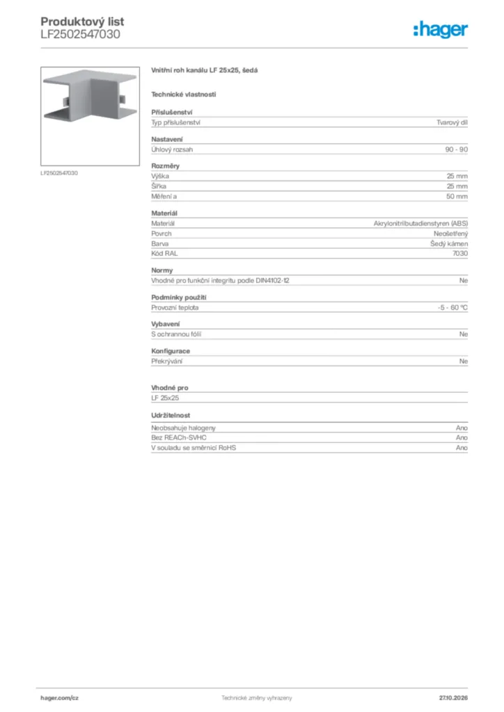 Obrázek Hager Generováno - Datový list produktu LF2502547030 | Hager