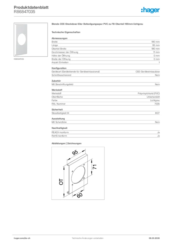 Bild Hager Produktdatenblatt R86847035 | Hager Schweiz