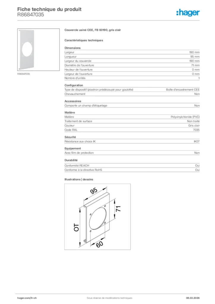Image Hager Fiche technique du produit R86847035 | Hager Suisse