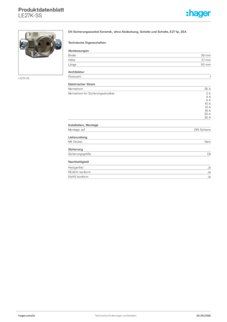 Bild Hager Produktdatenblatt LE27K-SS | Hager Deutschland