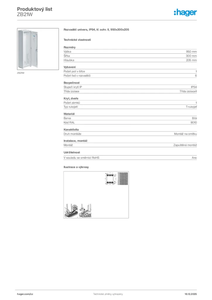 Obrázek Hager Produktový list ZB21W | Hager