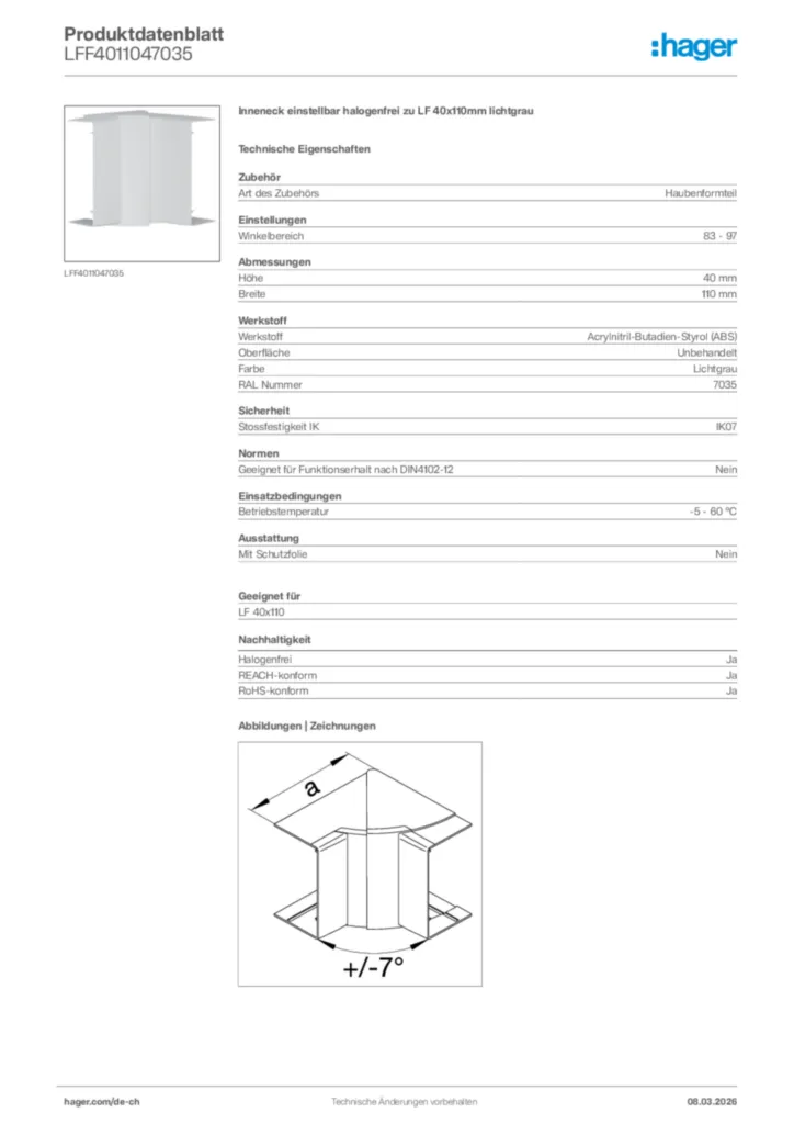Bild Hager Produktdatenblatt LFF4011047035 | Hager Schweiz